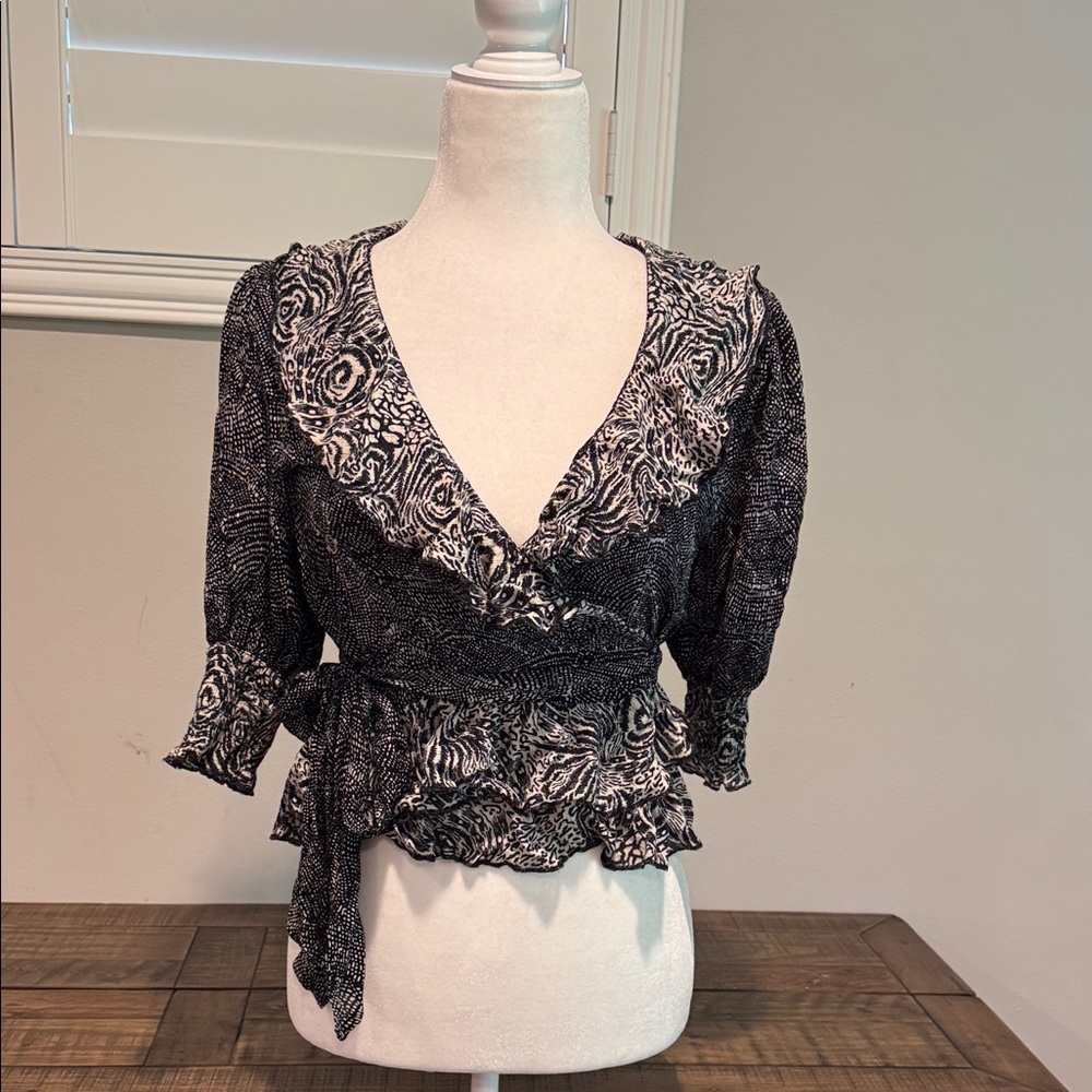 Free People Black and White Patterned Blouse